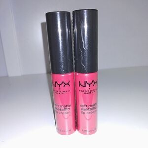NYX Soft Matte Metallic Lip Cream - Vibrant pink w/ coral undertones. SMMLC07
